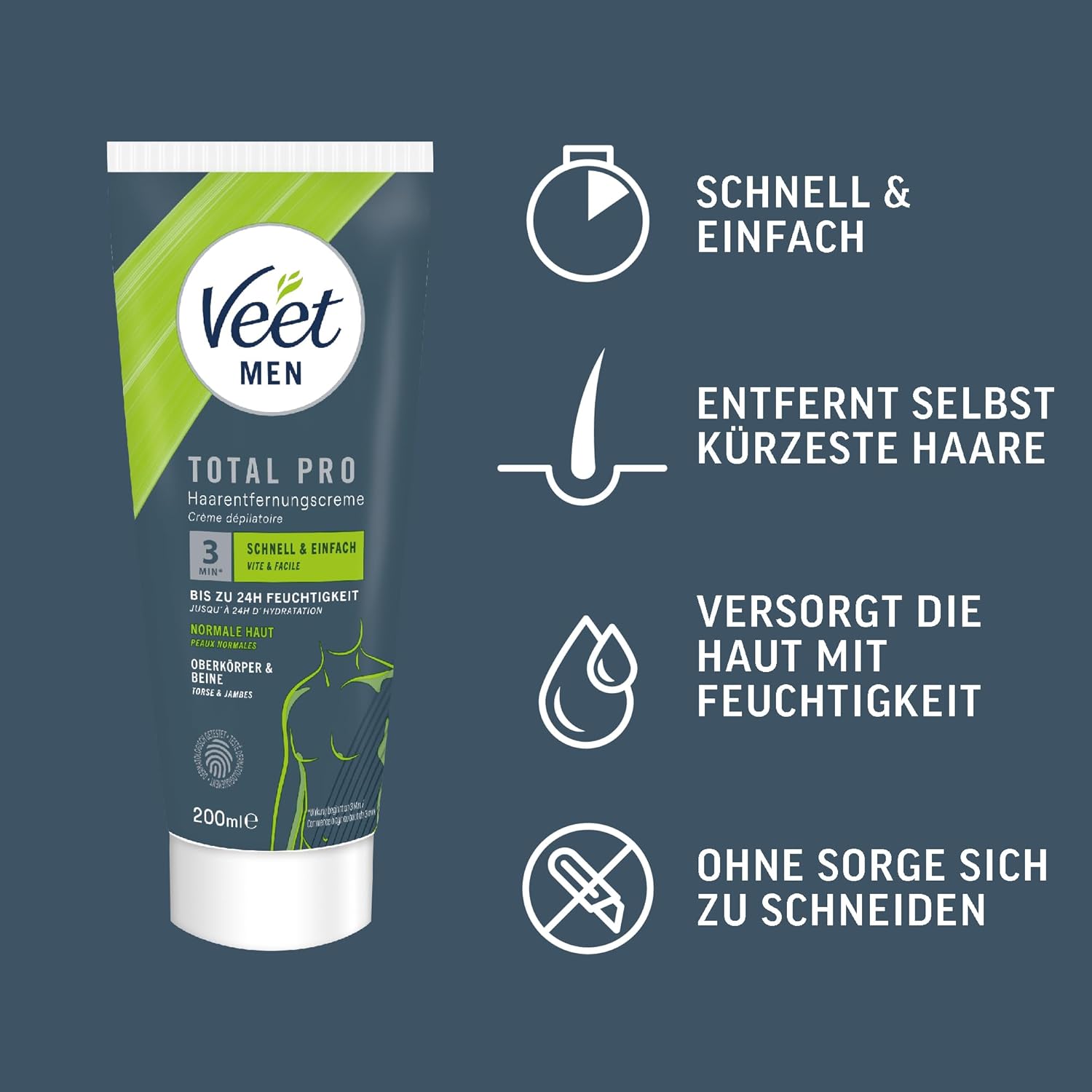 Veet Men Total Pro 200ml Haarentfernungscreme - Produktdetails