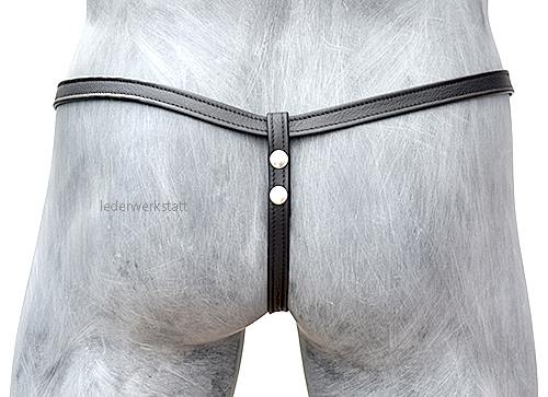 BDSM Lederstring Satyr mit Hodenteiler - Rückansicht